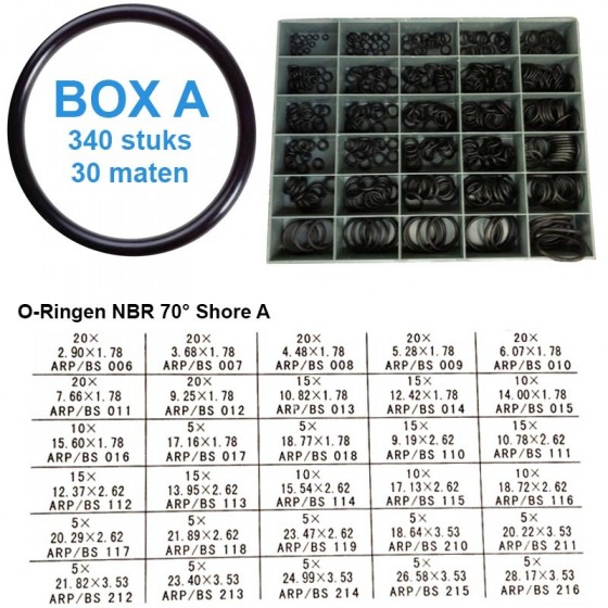 O-ringen | assortimentsbox A | 285 ringen | 30 maten