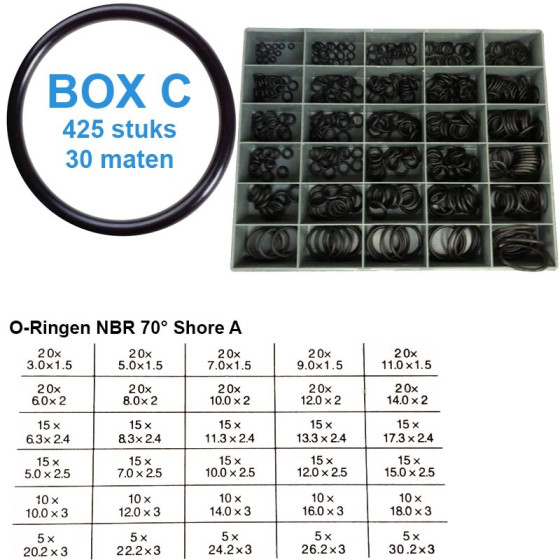 O-ringen | assortimentsbox C | 425 ringen | 30 maten O-ringen | assortimentsbox C | 425 ringen | 30 maten