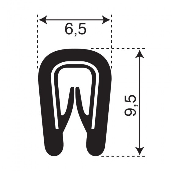 Kantprofiel | breedte 6,5mm | hoogte 9,5mm | klembereik 0,5-2mm