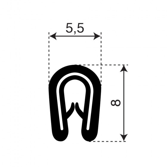 Kantprofiel  | breedte 5,5mm | hoogte 8mm | klembereik 0,8-1,5mm