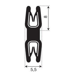 Dubbel kantprofiel | breedte 5,5mm | hoogte 8mm | klembereik 0,8-1,5mm