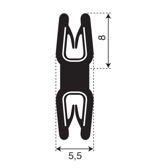 Dubbel kantprofiel | breedte 5,5mm | hoogte 8mm | klembereik 0,8-1,5mm Dubbel kantprofiel | breedte 5,5mm | hoogte 8mm | klembereik 0,8-1,5mm