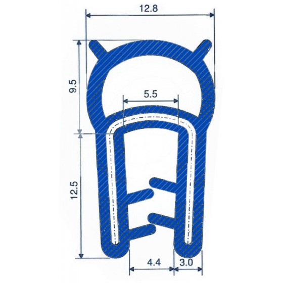 Siliconen klemprofiel blauw met kraal | FDA keurmerk | 22 x 12,8 mm | klembereik 1,0 - 4,0 mm