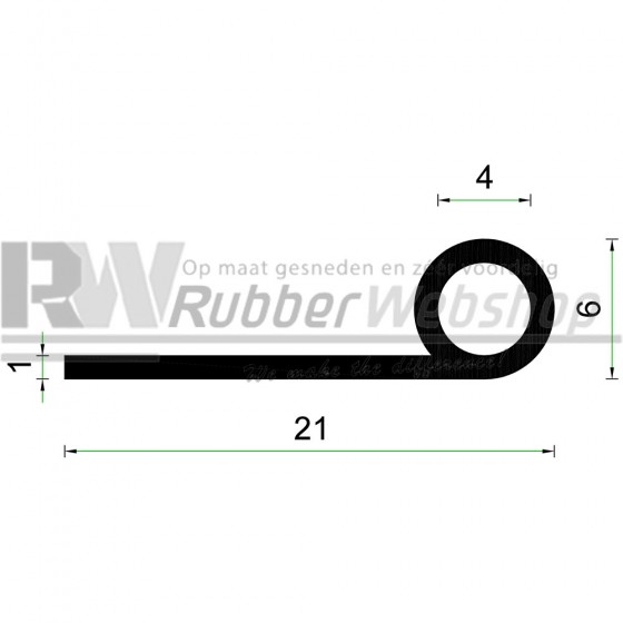 EPDM Volrubber Kraal P-Profiel | 21mm breed x 6mm hoog | Rol 100 meter