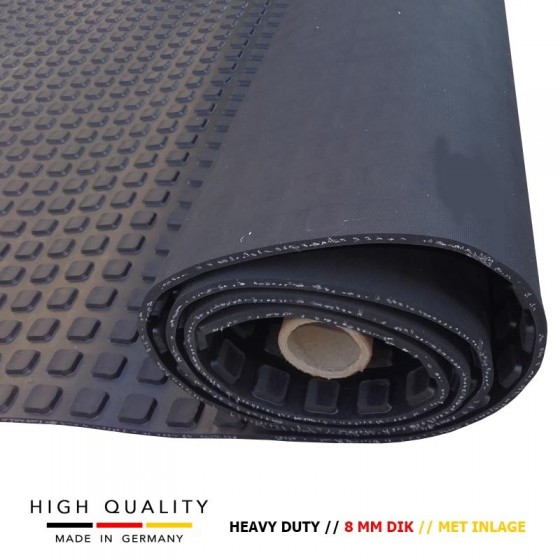 Vierkante noppen rubber vloer | Heavy Duty | 8 mm dik met inlage | 140cm breed