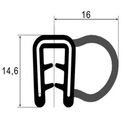 EPDM Rubber Klemprofiel met mosrubber kraal aan de zijkant | 14.6x16mm | klembereik 1,5-3,0mm