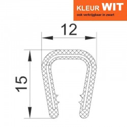 PVC klemprofiel met metalen klemband wit | breedte 12mm | hoogte 15mm | klembereik 6-8mm