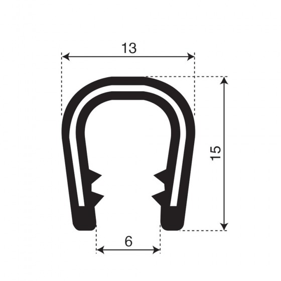 Kantprofiel | breedte 13mm | hoogte 15mm | klembereik 6-8mm