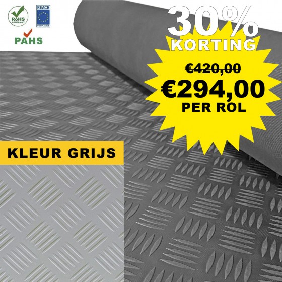 Premium Traanplaat rubber vloer GRIJS | 3mm dik | 140cm breed - Rol 10 meter