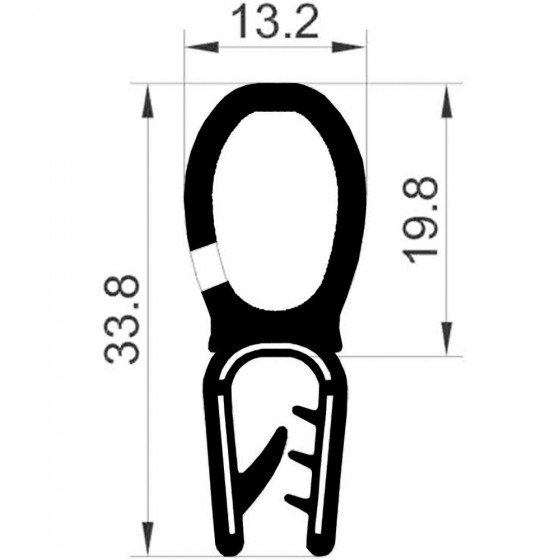 PVC klemprofiel met kraal boven 33.8x13,2mm klembereik 4-6mm