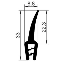 EPDM klemprofiel met volrubber flap/lip aan de bovenkant | 33x22.3mm | Klembereik 1.0-2.5mm