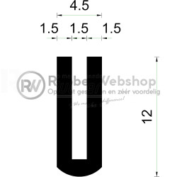Volrubber U Profiel | 1,5mm inwendig | hoogte 12mm | dikte 1,5mm