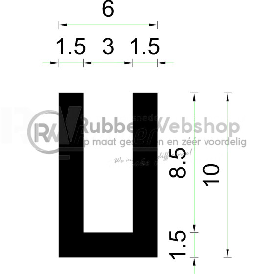 Volrubber U Profiel | binnenmaat 3mm | hoogte 10mm | dikte 1,5mm Volrubber U Profiel | binnenmaat 3mm | hoogte 10mm | dikte 1,5mm