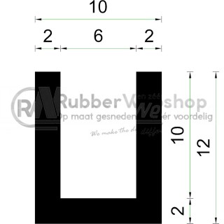 Volrubber U Profiel binnenmaat 6mm hoogte 12mm dikte 2mm