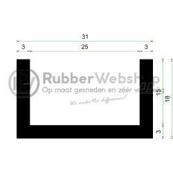 Volrubber U Profiel | 25mm inwendig | hoogte 18mm | dikte 3mm