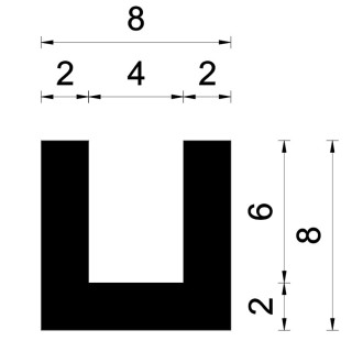 rubber U profiel 4x8