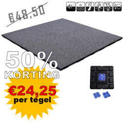 Tijdelijke Aanbieding Outlet EasyConnect Heavy Duty Zwart/Grijs rubber tegel | 100x100cm | 2cm dik
