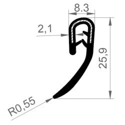 PVC Kantafwerkprofiel (klemprofiel) Zwart breedte 8.3mm hoogte 25.9mm klembereik 1 - 4.1mm