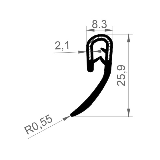 PVC Kantafwerkprofiel (klemprofiel) Zwart breedte 8.3mm hoogte 25.9mm klembereik 1 - 4.1mm