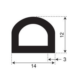 Mosrubber D profiel (tochtprofiel / tochtband) 1 zijde zelfklevend | breedte 14mm | hoogte 12mm